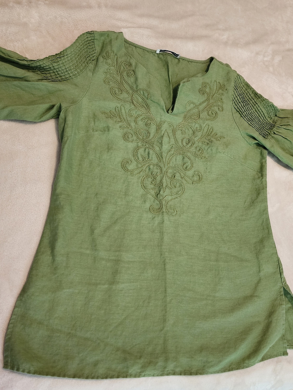 Sarah Spencer Green Embroidered V-Neck Tunic